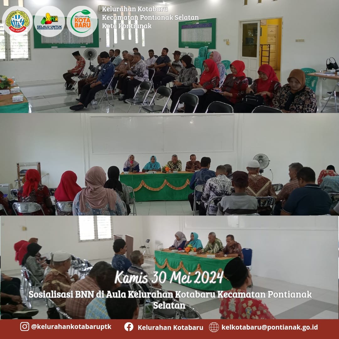 Kamis 30 Mei 2024 Sosialisasi BNN di Aula Kelurahan Kotabaru Kecamatan Pontianak Selatan