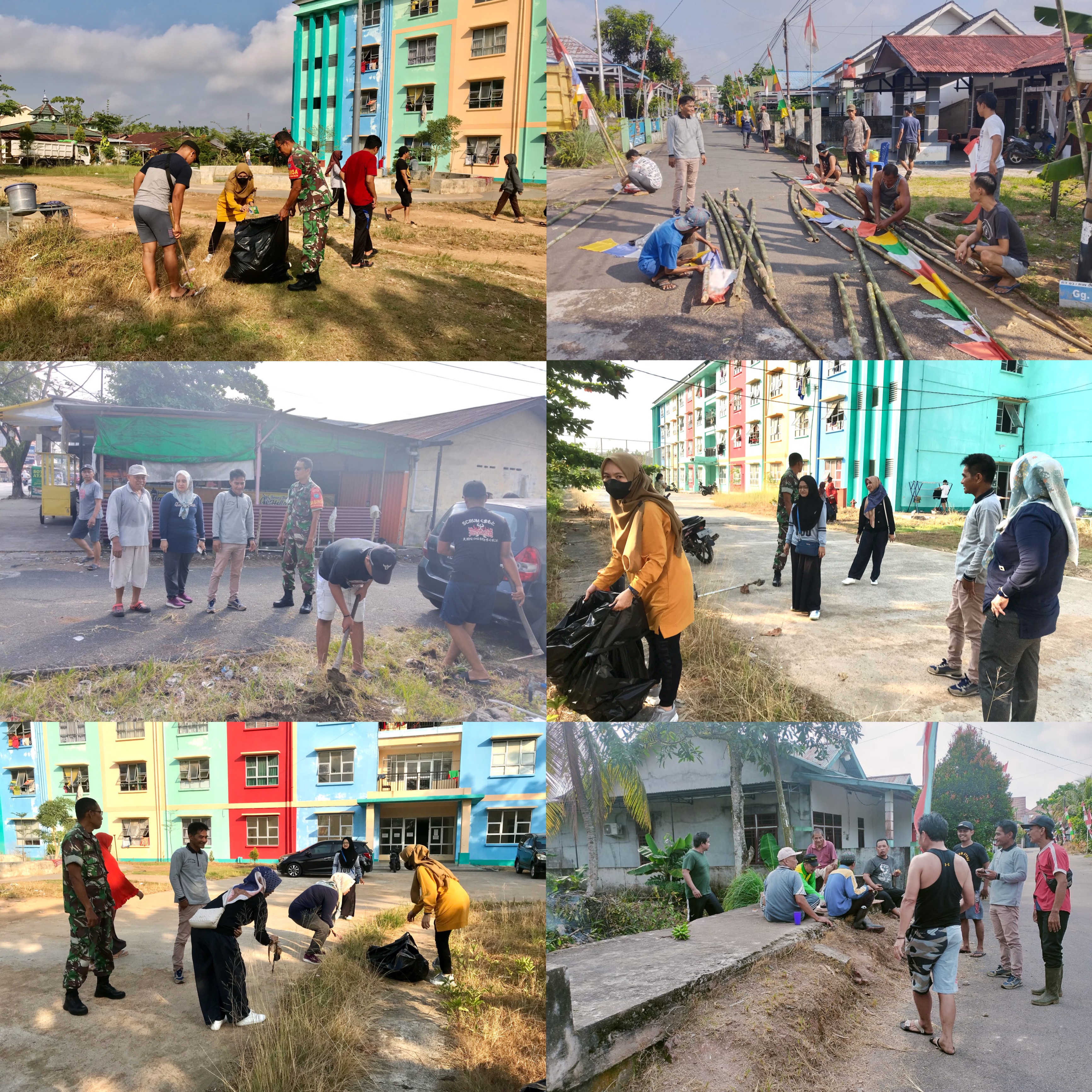 Gotong Royong dan Monitoring Pemasangan Bendera